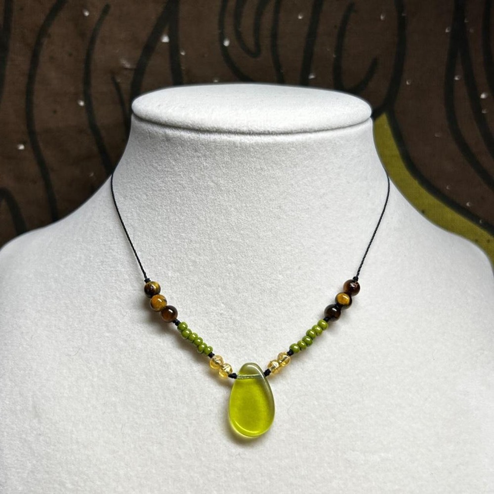 Cottagecore fairy earthy dainty adjustable czech glass olivine green brown topaz